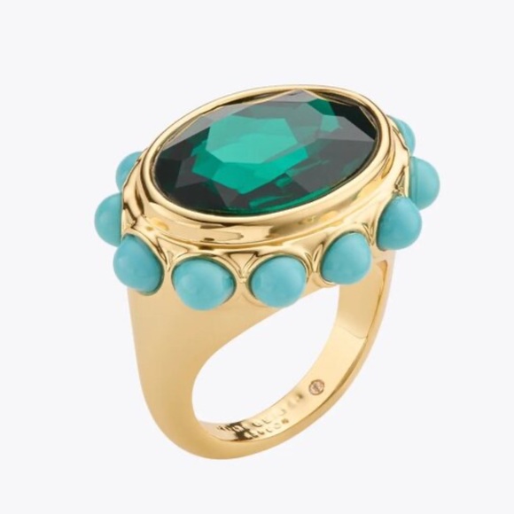 Kurt Geiger London Small Oval Cocktail Ring Blue Green Gem Size 7 - Picture 1 of 4